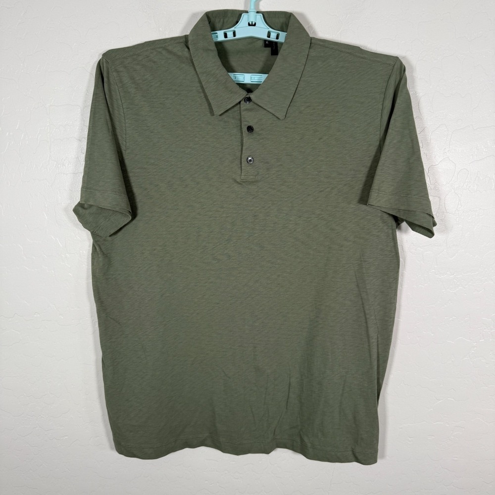 Theory Polo Shirt Mens XL Green Bron‎ Short Sleeve Pima Cotton Stretch Casual